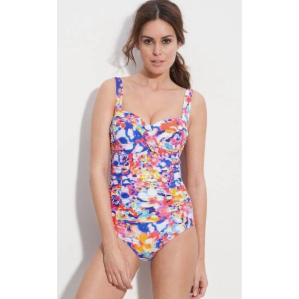 $170 Seafolly Avant Garden Floral UW Bra One-piece Swimsuit Women's Ruching 10